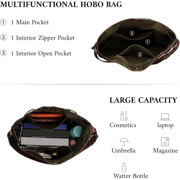 Large Vegan Leather Crossbody Hobo Bag for Women Work Travel Casual - Picture 3 of 7